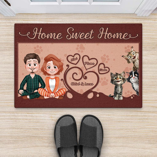 4366DFR2 paillasson personnalise chat home sweet home vintage design cartoon 4366dkm0d