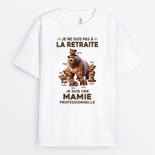 4369AFR1 t shirt personnalise retraite mamie ours professionnelle design cartoon version blanc 4369a5m3a