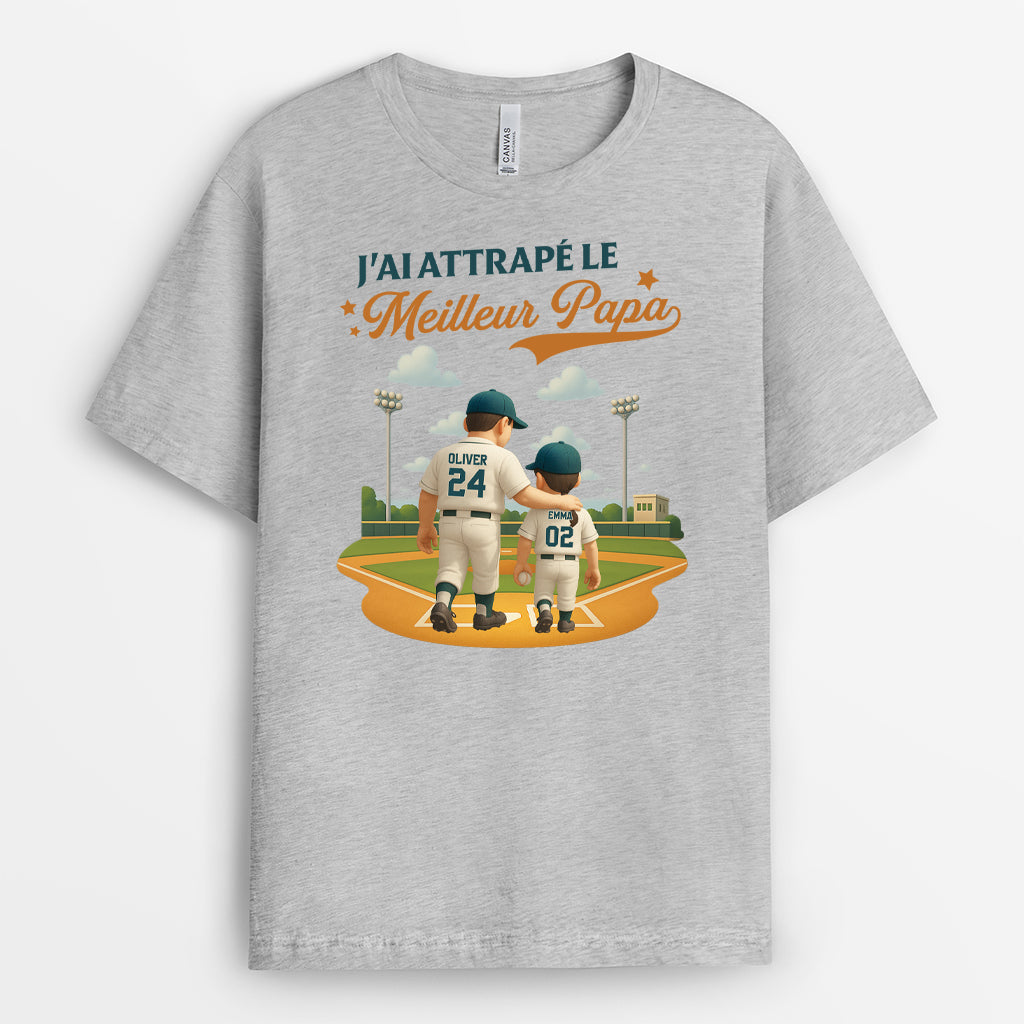 4370AFR2 t shirt personnalise jai attrape le meilleur papa base ball design cartoon 4370a5t3b