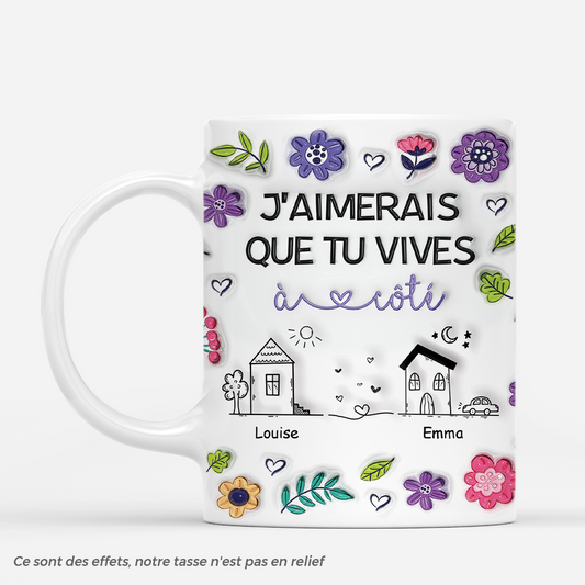 4395MFR1 effet dimpression 3d mug meilleure amie personnalise vivre a cote jolies fleurs 4395m5m5f
