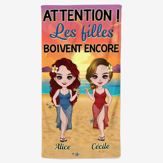 4445BFR1 serviette de plage personnalisee les filles boivent encore 4445bktta