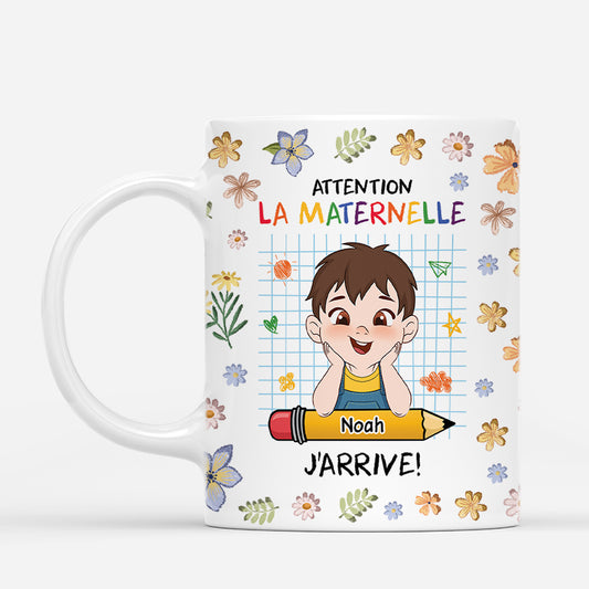 4452MFR1 mug personnalise enfant attention la maternelle design floral 4452mkq0k