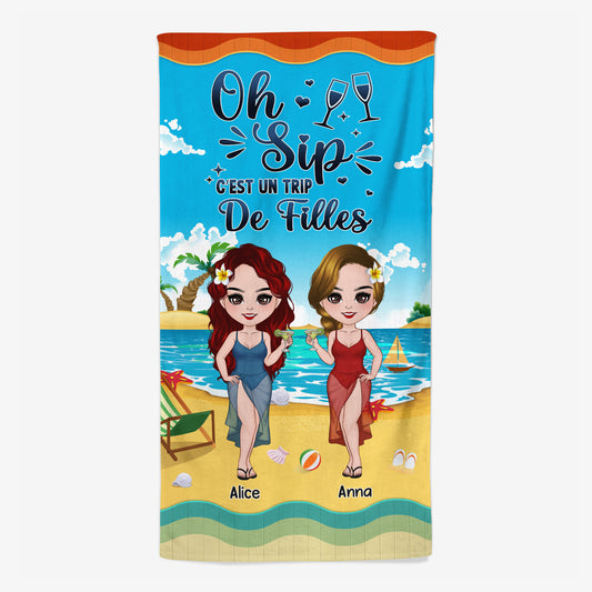 4464BFR1 serviette de plage personnalisee c_est un trip de filles 4464b3mmf