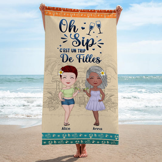 4464BFR2 serviette de plage personnalisee c_est un trip de filles 4464b3mmf