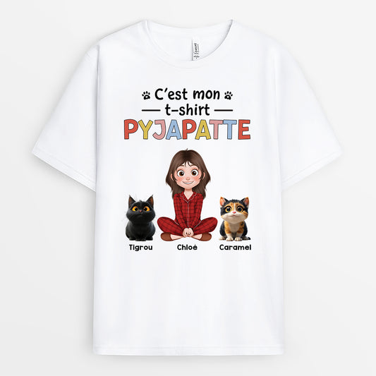 4466AFR1 t shirt personnalise chat t shirt pyjapatte design cartoon 4466akk0d