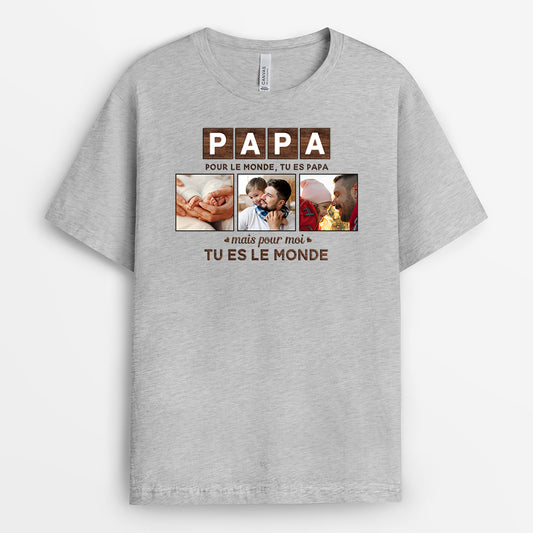 4472AFR1 t shirt personnalise papa avec photo tu es le monde 4472a5l5b