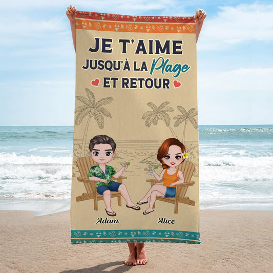 4474BFR2 serviette de plage personnalisee jusqu_a la plage et retour 4474b6mtg