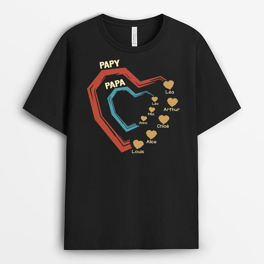 4492AFR1 t shirt personnalise papa papy coeur empreintes de mains 4492a