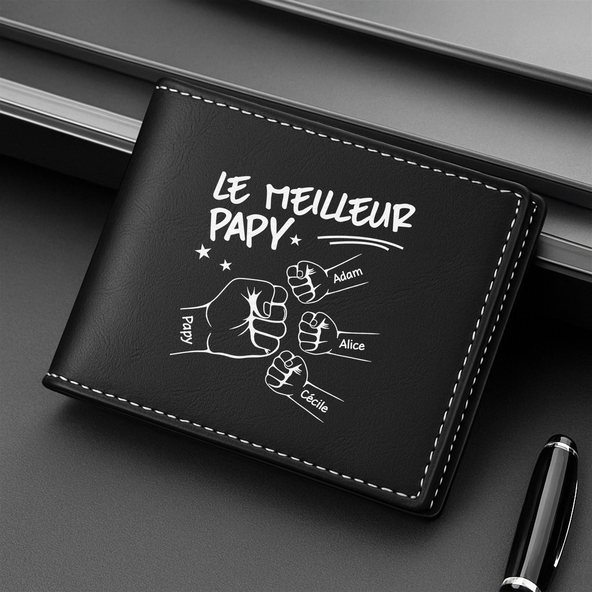 4493JFR2 portefeuille en cuir personnalise papa papi le meilleur papa version monochrome 4493j3v8b