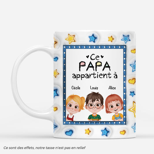 4512MFR1 mug personnalise ce papa appartient a bleu et jaune 4512m6t0a
