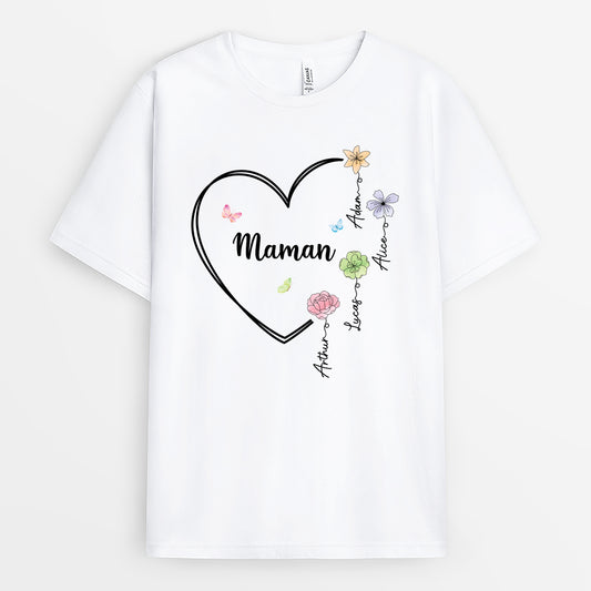 4540AFR1 t shirt personnalise dabord maman maintenant mamie coeur floral 4540a5daa