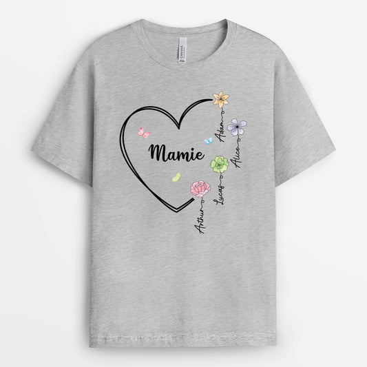 4540AFR2 t shirt personnalise dabord maman maintenant mamie coeur floral 4540a5daa