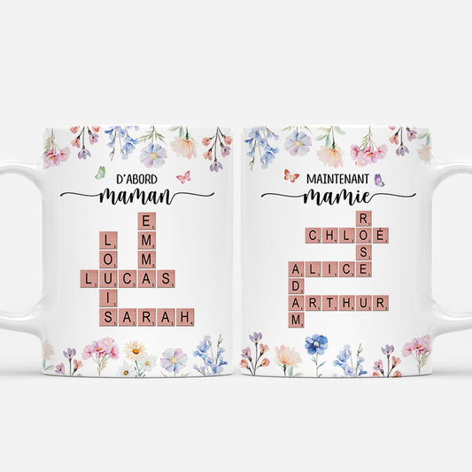 4542MFR1 mug personnalise dabord maman maintenant mamie floral avec mots croises 4542m3t5a