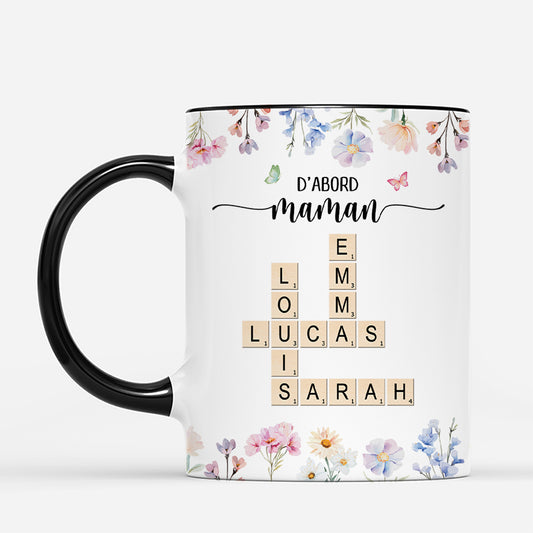 4542MFR2 mug personnalise dabord maman maintenant mamie floral avec mots croises 4542m3t5a