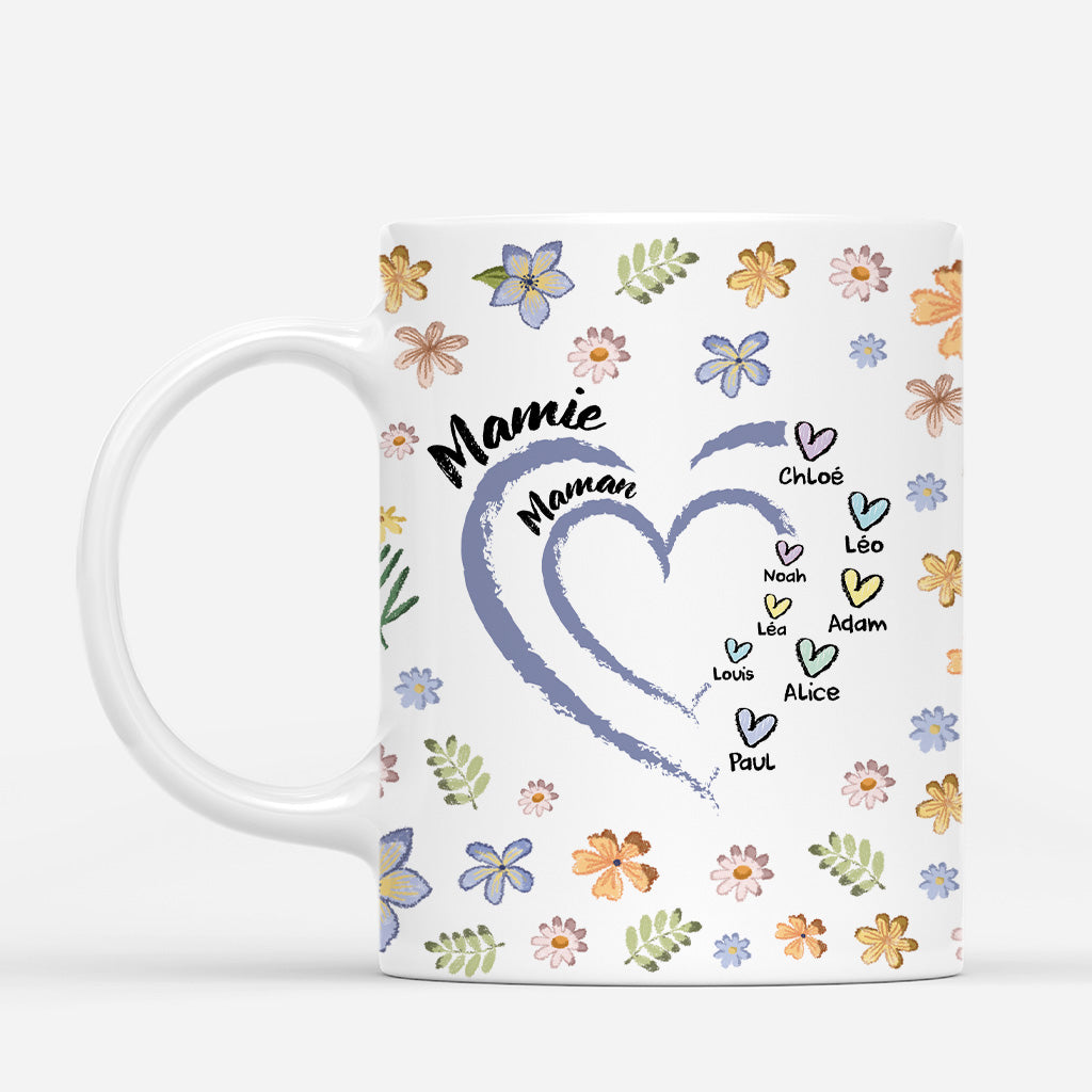 4559MFR1 mug mamie personnalise maman mamie coeur version bleu floral 4559m5h3a