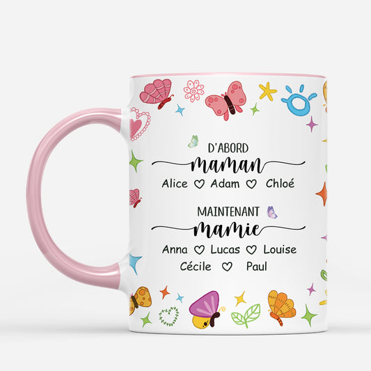 4597MFR2 mug personnalise dabord maman maintenant mamie papillons dessin crayon 4597mki0a