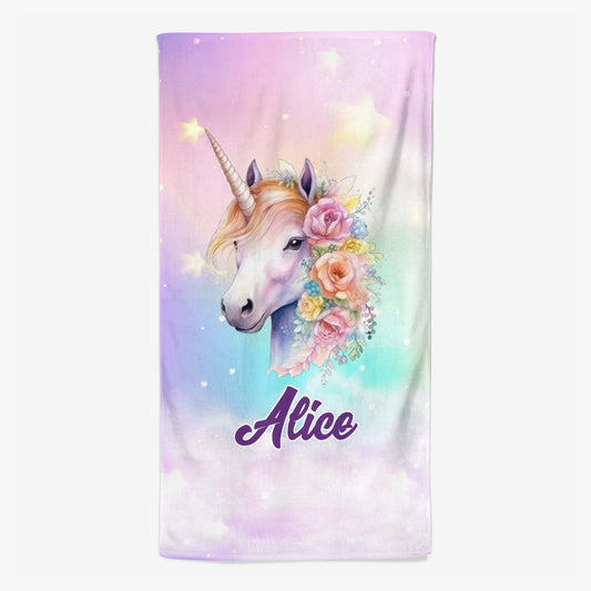 4648BFR1 serviette de plage personnalisee licorne 4648b5l0k