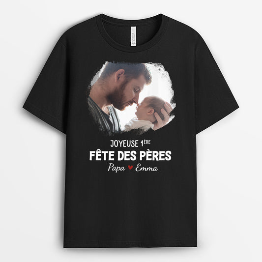 4734AFR1 t shirt personnalise photo joyeuse premiere fete des peres couleur fonce 4734akq5b