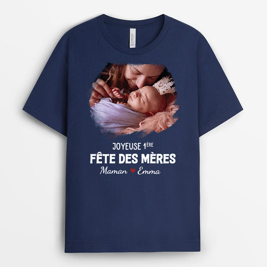 4734AFR2 t shirt personnalise photo joyeuse premiere fete des peres couleur fonce 4734akq5b