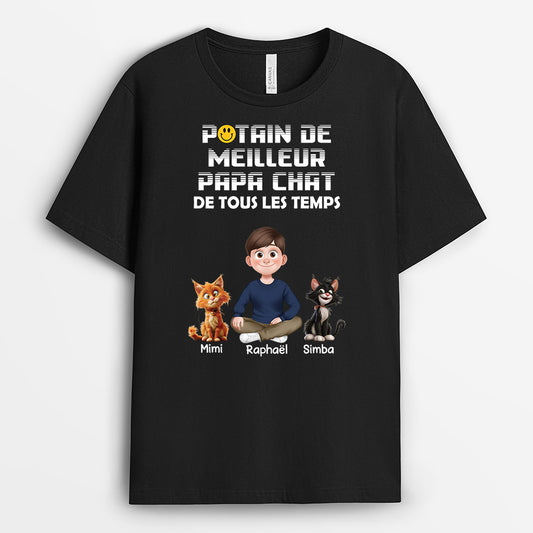 4755AFR1 t shirt personnalise humour meilleur papa chat 4755a8hnd