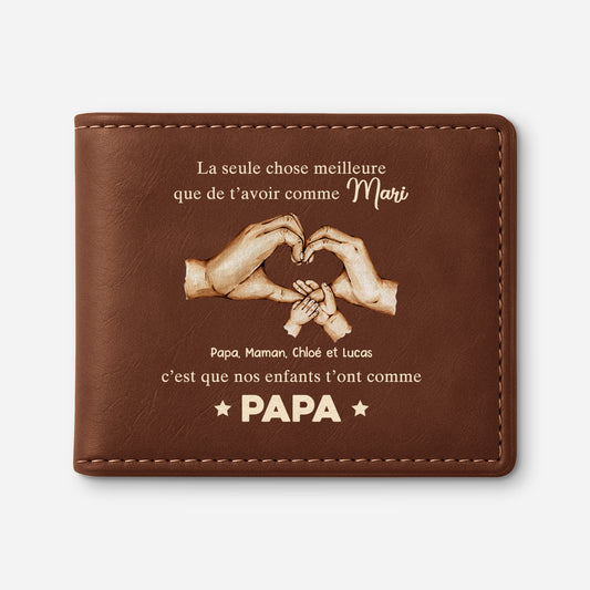 4814JFR1 portefeuille cuir personnalise papa la meilleure chose design coeur avec les mains 4814j6i5b