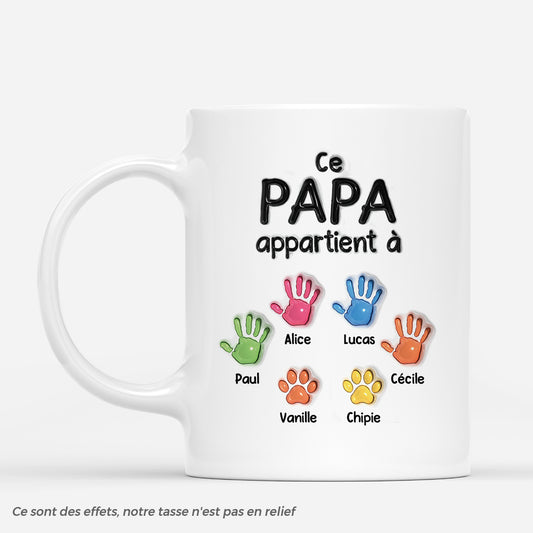 4821MFR1 effet dimpression 3d mug personnalise ce papa appartient a empreintes de mains colorees 4821m5qtb