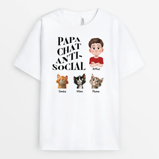 4830AFR1 t shirt personnalise papa chat anti social 4830akyad
