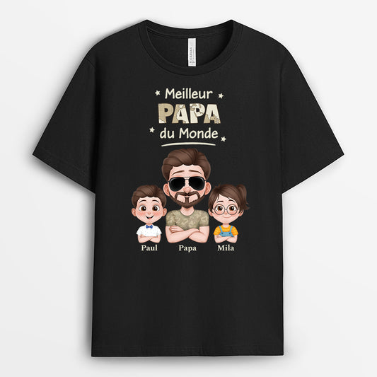 4877AFR1 t shirt personnalise papa meilleur papa soldat du monde version carte 4877a