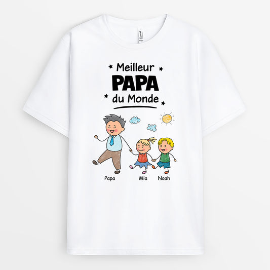 4904AFR1 t shirt personnalise meilleur papa du monde dessin crayon 4904a
