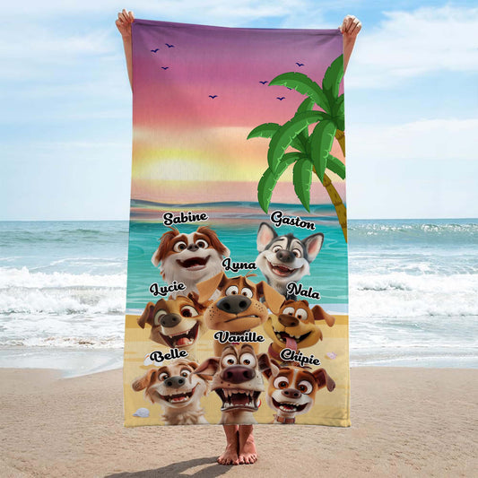 4928BFR2 serviette de plage personnalisee avec chien design cartoon colore 4928b