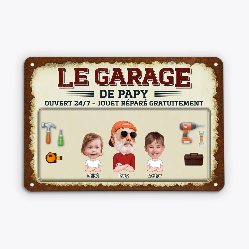 4938EFR2 plaque en metal personnalisee le garage de papa bricoleur design cartoon 4938e5y0b