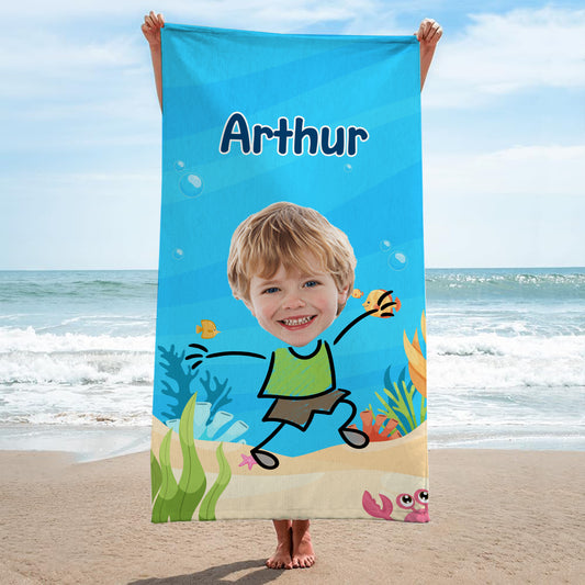 4956BFR2 serviette de plage personnalisee pour enfant avec visage 4956b6mak