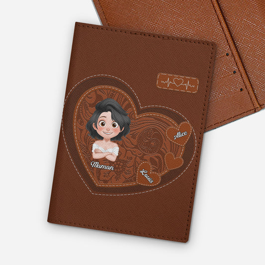 4962OFR1 porte passeport personnalise portrait maman avec coeur design cartoon 4962o