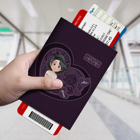 4962OFR2 porte passeport personnalise portrait maman avec coeur design cartoon 4962o