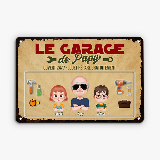 4972EFR2 plaque en metal personnalisee humour le garage a papa vintage design cartoon 4972ekh0b