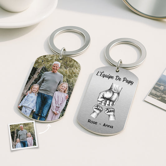4992JFR2 porte cle aluminium personnalise photo lequipe de papa version poings 4992j3knb