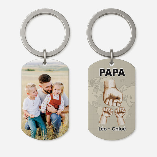 4998JFR1 porte cle aluminium personnalise papa avec photo design carte et poings 4998j3qab