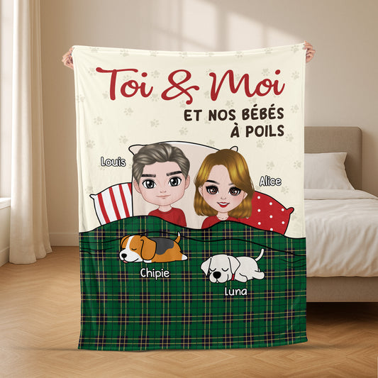 5003BFR2 plaid personnalise avec chien toi moi et nos bebes a poils 5003btgtc