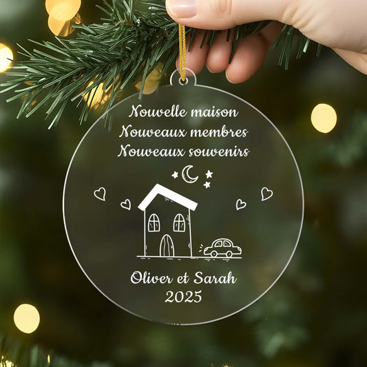5039OFR2 ornement en acrylique personnalise couple nouvelle maison dessin crayon 5039otmng
