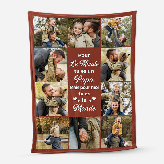 5050BFR1 plaid personnalise papa avec photos tu es le monde 5050btqtb