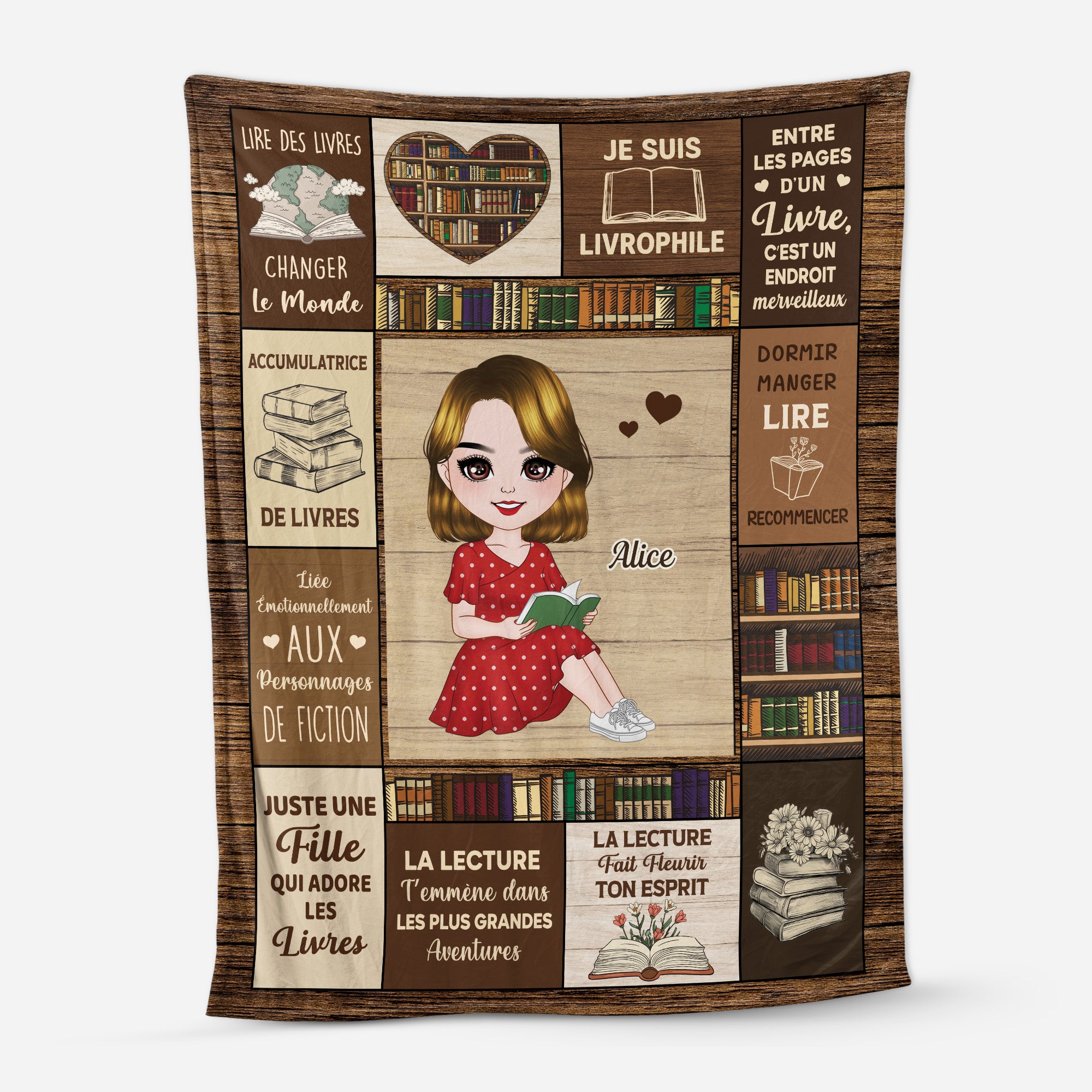 5061BFR1 plaid personnalise femme cadeau pour les amoureux des livres 5061b6kta