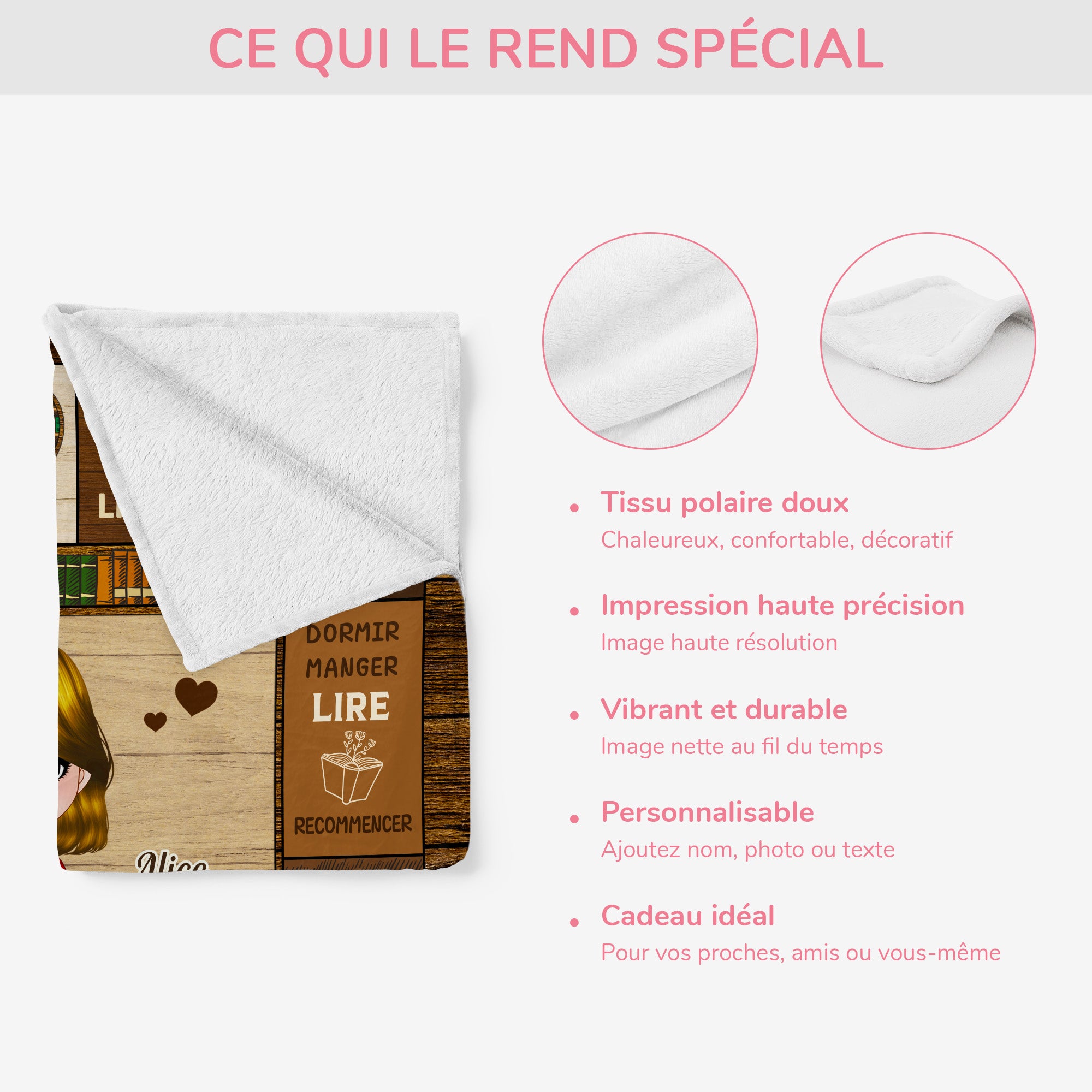 5061BFR4 plaid personnalise femme cadeau pour les amoureux des livres 5061b6kta