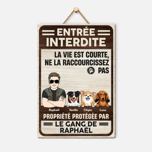 5070QFR1 plaque en bois personnalisee avec chien a suspendre propriete protegee 5070qkqac