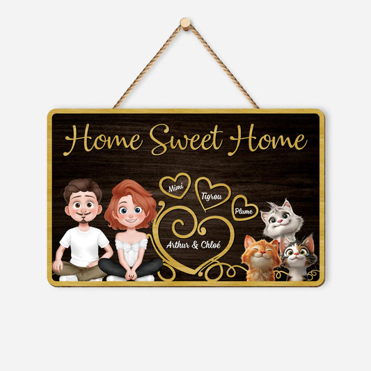 5090QFR1 plaque en bois personnalisee avec chat a suspendre home sweet home 5090qkmad