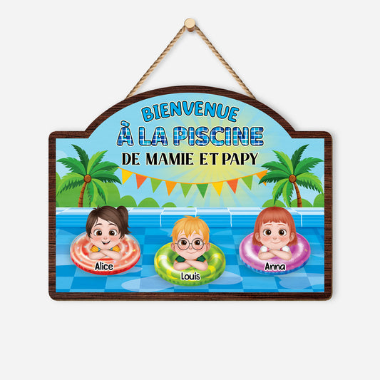 5102QFR1 plaque en bois personnalisee a suspendre bienvenue a la piscine 5102q8mti