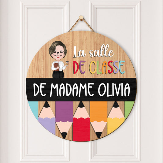 5104QFR2 plaque en bois personnalisee a suspendre la classe de maitresse 5104qtgtt