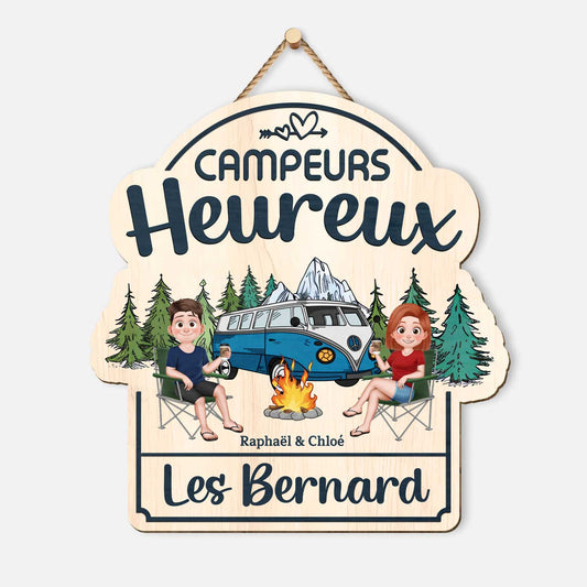 5106QFR1 plaque en bois personnalisee a suspendre campeurs heureux 5106qtkag