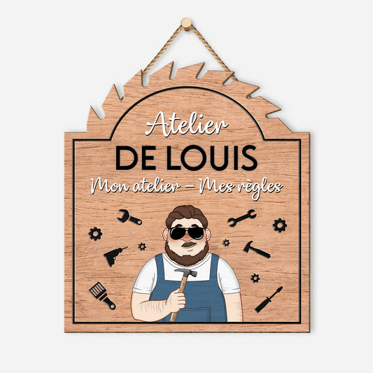5129QFR1 plaque en bois personnalisee a suspendre atelier de papa 5129qtmtb
