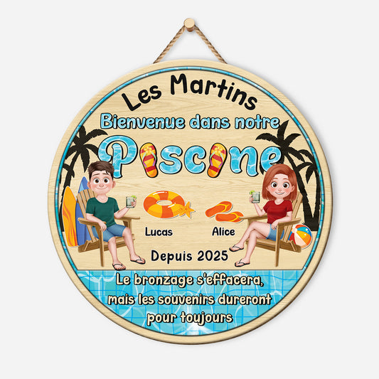 5132QFR1 plaque en bois personnalisee a suspendre bienvenue dans notre piscine 5132qtqng
