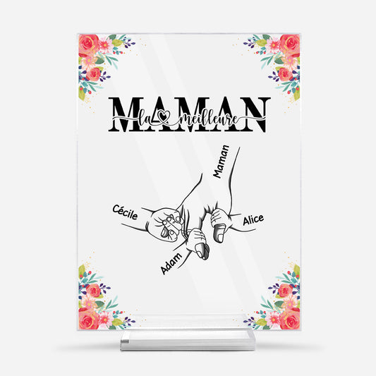 5141RFR1 plaque en acrylique personnalisee photo la meilleure maman mains et fleurs 5141rk6ma